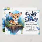 男の子のブルーウッドランドテーマのベビーシャワー 招待状 (正面/裏面)