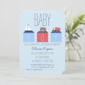 男の子のブロックのベビーシャワーの招待状 招待状 (スタンド正面)