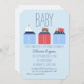 男の子のブロックのベビーシャワーの招待状 招待状 (正面/裏面)