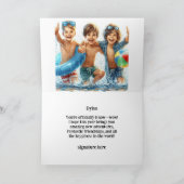 男の子のプールパーティー誕生日折り畳みグリーティングカード カード (内部)