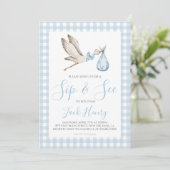 男の子のベイビーシャワー 南部スタイル シップ＆シー ブルー ストーク 招待状 (スタンド正面)