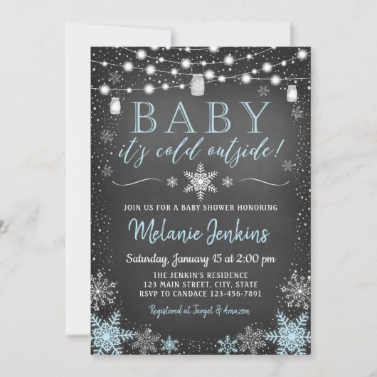 男の子のベビーそれは冷たい外のベビーシャワーの招待状です 招待状 (正面)