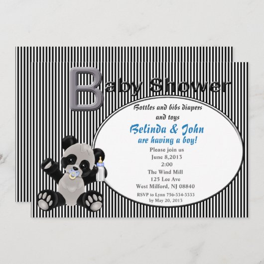 男の子のベビーのパンダのベビーシャワーの招待状 招待状 (正面/裏面)