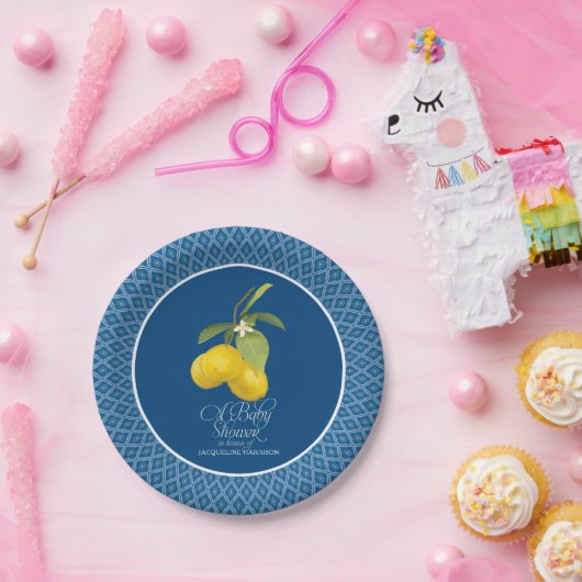 男の子のベビーのBohoのシャワーの農場青いレモン花の柑橘類 ペーパープレート (パーティー)