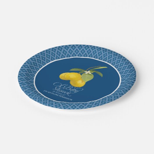 男の子のベビーのBohoのシャワーの農場青いレモン花の柑橘類 ペーパープレート (アングル)