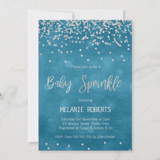 男の子のベビーはベビーシャワーの招待状を振りかけます 招待状 (正面)