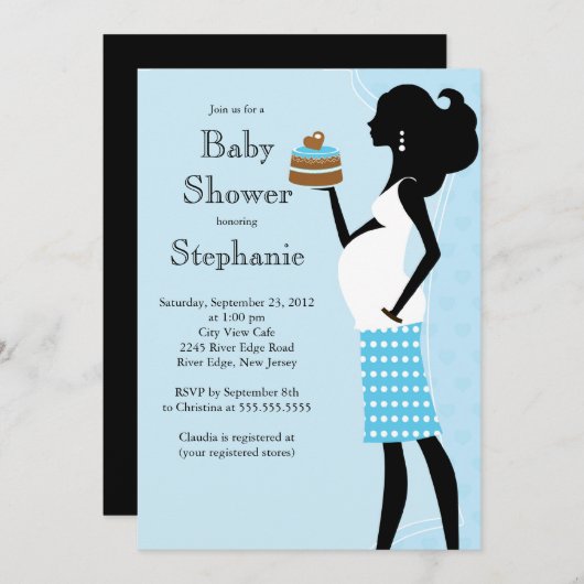 男の子のベビーシャワーがあるモダンなお母さん 招待状 (正面/裏面)