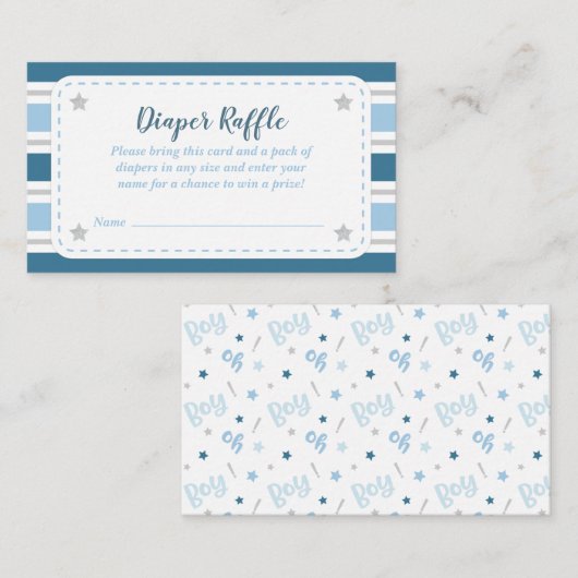男の子のベビーシャワーのおむつのラッフルカード エンクロージャーカード (正面/裏面)