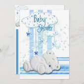 男の子のベビーシャワーのテディー・ベアの青 招待状 (正面/裏面)