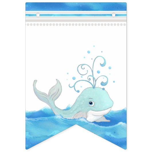 男の子のベビーシャワーのパーティーの装飾のクジラの海洋波 バンティングフラッグ (第2の旗)