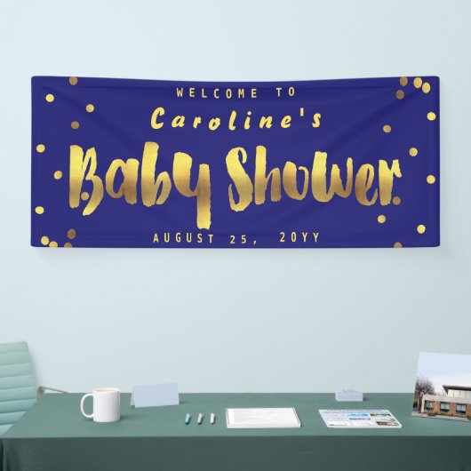 男の子のベビーシャワーのフェイクな金ゴールドの紙吹雪の青 横断幕 (トレードショー)