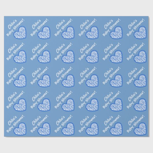 男の子のベビーシャワーの名前をカスタムするの青いシマウマのハート3 ラッピングペーパー (フラット)