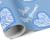 男の子のベビーシャワーの名前をカスタムするの青いシマウマのハート3 ラッピングペーパー (ロールコーナー)