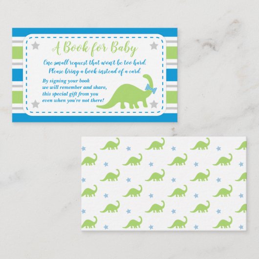 男の子のベビーシャワーの恐竜はブックカードを持って来ます エンクロージャーカード (正面/裏面)