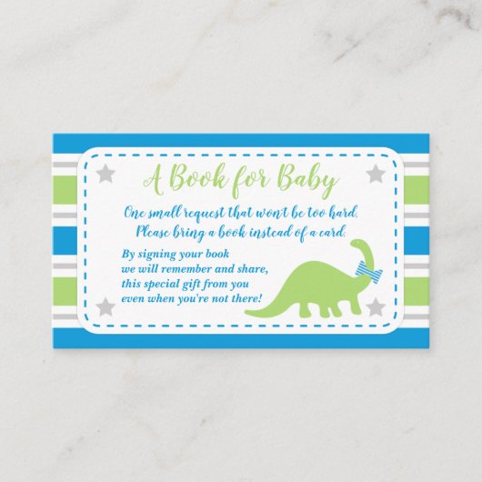 男の子のベビーシャワーの恐竜はブックカードを持って来ます エンクロージャーカード (正面)