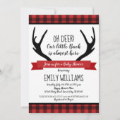 男の子のベビーシャワーの招待のバッファローの格子縞のシカ 招待状 (正面)