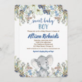 男の子のベビーシャワーの招待小さい象ピーナツ 招待状 (正面/裏面)