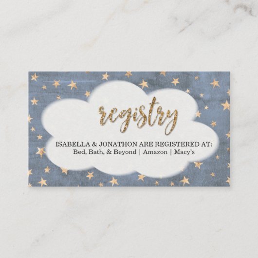 男の子のベビーシャワーの招待状のための登録の挿入物 エンクロージャーカード (正面)