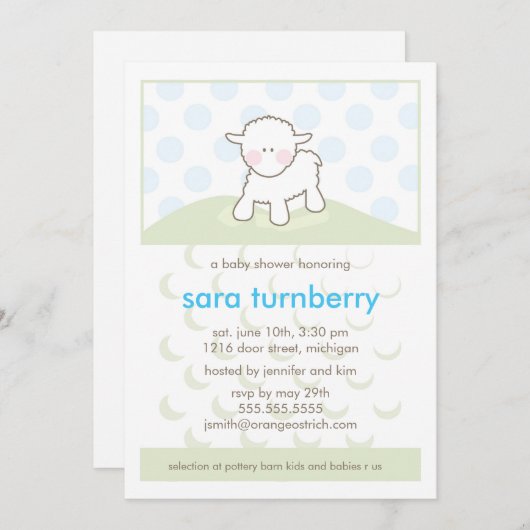 男の子のベビーシャワーの招待状-小さい子ヒツジ 招待状 (正面/裏面)