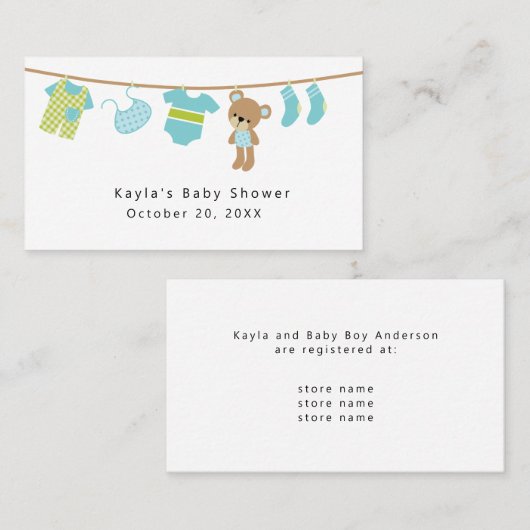 男の子のベビーシャワーの登録のエンクロージャカード 名刺 (正面/裏面)