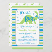 男の子のベビーシャワーの緑恐竜のカラフルの招待状 招待状 (正面/裏面)