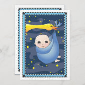 男の子のベビーシャワーの速達のこうのとりの束 招待状 (正面/裏面)