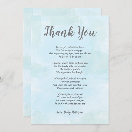 男の子のベビーシャワーは詩が付いているノート感謝していしています サンキューカード (正面/裏面)
