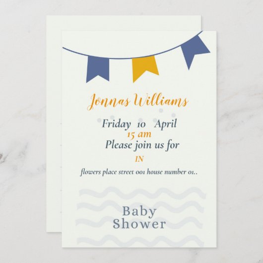 男の子のベビーシャワーカード、青いベビーシャワーカード 招待状 (正面/裏面)