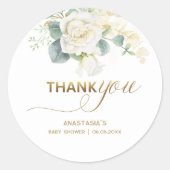 男の子のベビーシャワーステッカー - ゴールドバルーン & グリーン ラウンドシール (正面)