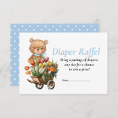 男の子のベビーシャワーテディ ルースチック フラワーディーパーレッフル 招待状 (正面/裏面)