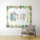 男の子のベビーシャワーバックドロップ | かわいいゴールドサファリフレンド タペストリー (インサイチュ(横))