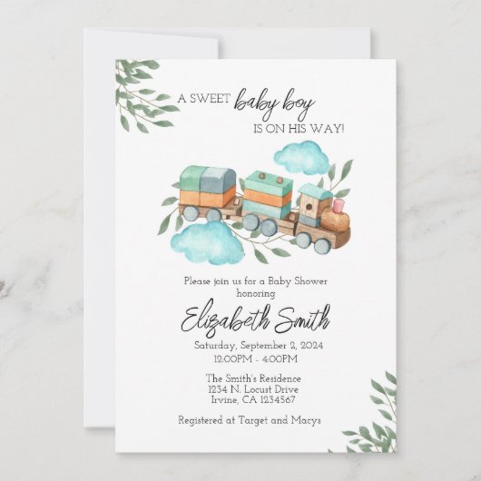 男の子のベビーシャワー招待状テンプレート 招待状 (正面)