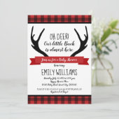 男の子のベビーシャワー招待状 バッファロープレイド 鹿 招待状 (スタンド正面)