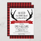 男の子のベビーシャワー招待状 バッファロープレイド 鹿 招待状 (正面/裏面)