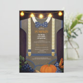 男の子のベビーシャワー　オータム　秋　ぼやけた麻のボディスーツ 招待状 (スタンド正面)