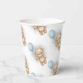 男の子のベビーシャワー ブルーバルーン テディベア＆リボン 紙コップ (裏面)