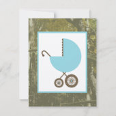 男の子のベビーシャワー-青いキャリッジ及びカムフラージュ 招待状 (正面)