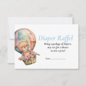 男の子のベビーシャワー 青いテディベア風船 おむつくじ 招待状 (正面)