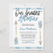 男の子のベビーシャワー 青い冒険の招待状 招待状 (正面)