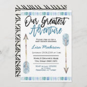 男の子のベビーシャワー 青い冒険の招待状 招待状 (正面/裏面)