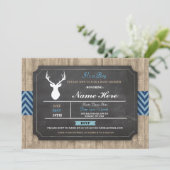 男の子のベビーシャワー 黒板 ラスティック アントラー 鹿の招待状 招待状 (スタンド正面)