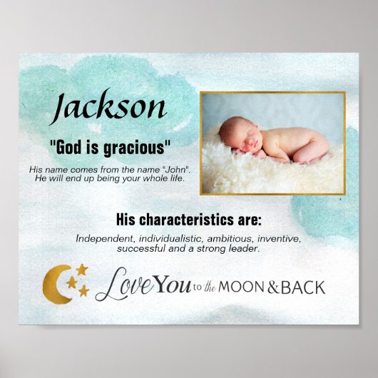 男の子のベビー名モダン写真の愛を月へ ポスター (正面)