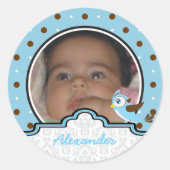 男の子のベビー誕生水玉模様写真の発表 ラウンドシール (正面)
