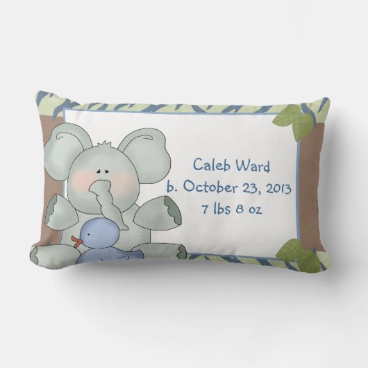 男の子のベビー象の青いシマウマのストライプのゴムアヒル ランバークッション (正面)