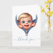 男の子のベビー赤ちゃんシャワーを覗く感謝 カード (黄色い花)