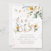 男の子のベビー開花、ワイルドフラワー、ガーデンベイビーシャワー 招待状 (正面)