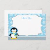 男の子のペンギンの冬の雪片のサンキューカード サンキューカード (正面/裏面)