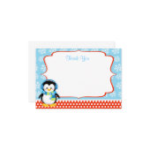 男の子のペンギンの冬の雪片のサンキューカード ノートカード (正面/裏面インサイチュ)