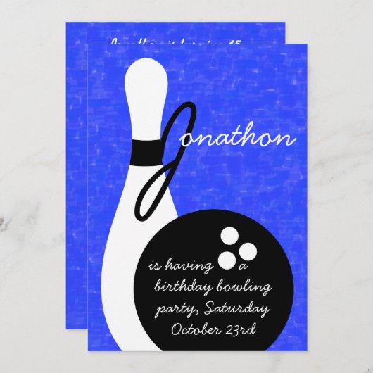 男の子のボーリングをする誕生日のパーティの招待状 招待状 (正面/裏面)