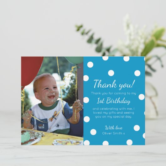 男の子のポルカの点々のあるな誕生日のサンキューカード サンキューカード (スタンド正面)